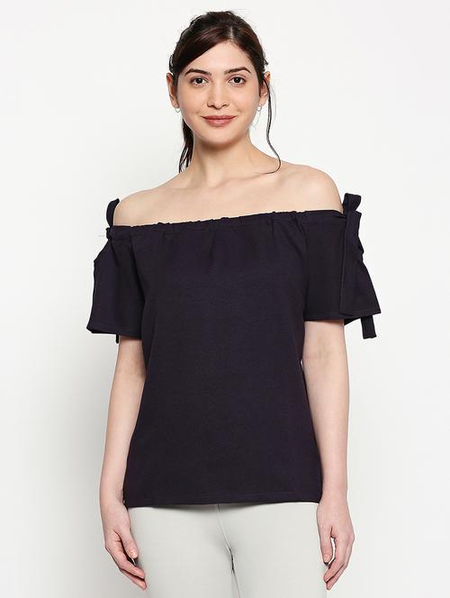 off shoulder neck solid top - 17457774 - Standard Image - 1