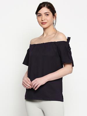 off shoulder neck solid top - 17457774 - Standard Image - 2