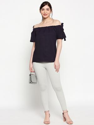 off shoulder neck solid top - 17457774 - Standard Image - 4