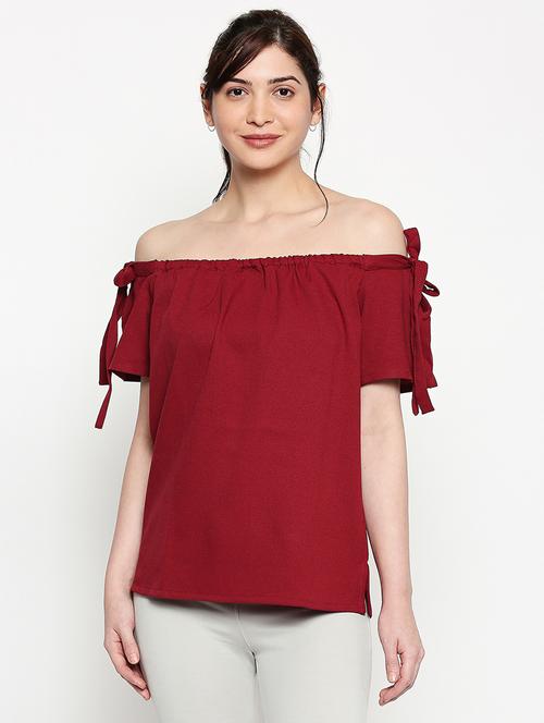 off shoulder neck solid top - 17457775 - Standard Image - 1