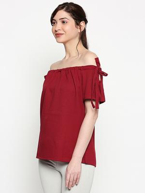 off shoulder neck solid top - 17457775 - Standard Image - 2