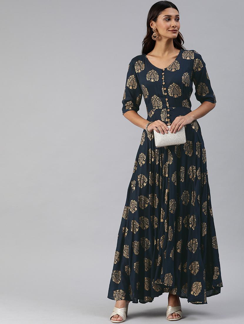 foil print fit & flare dress - 17457806 - Zoom Image - 4