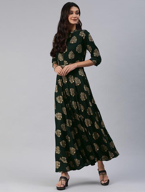 foil print fit & flare dress - 17457807 - Standard Image - 1