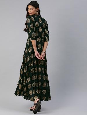 foil print fit & flare dress - 17457807 - Standard Image - 3