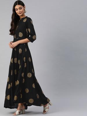 foil print fit & flare dress - 17457808 - Standard Image - 2