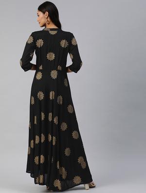 foil print fit & flare dress - 17457808 - Standard Image - 3