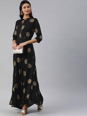 foil print fit & flare dress - 17457808 - Standard Image - 4