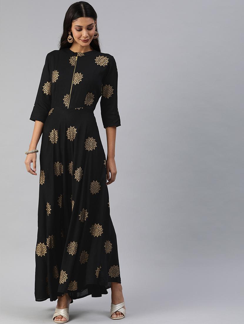 foil print fit & flare dress - 17457808 - Zoom Image - 1