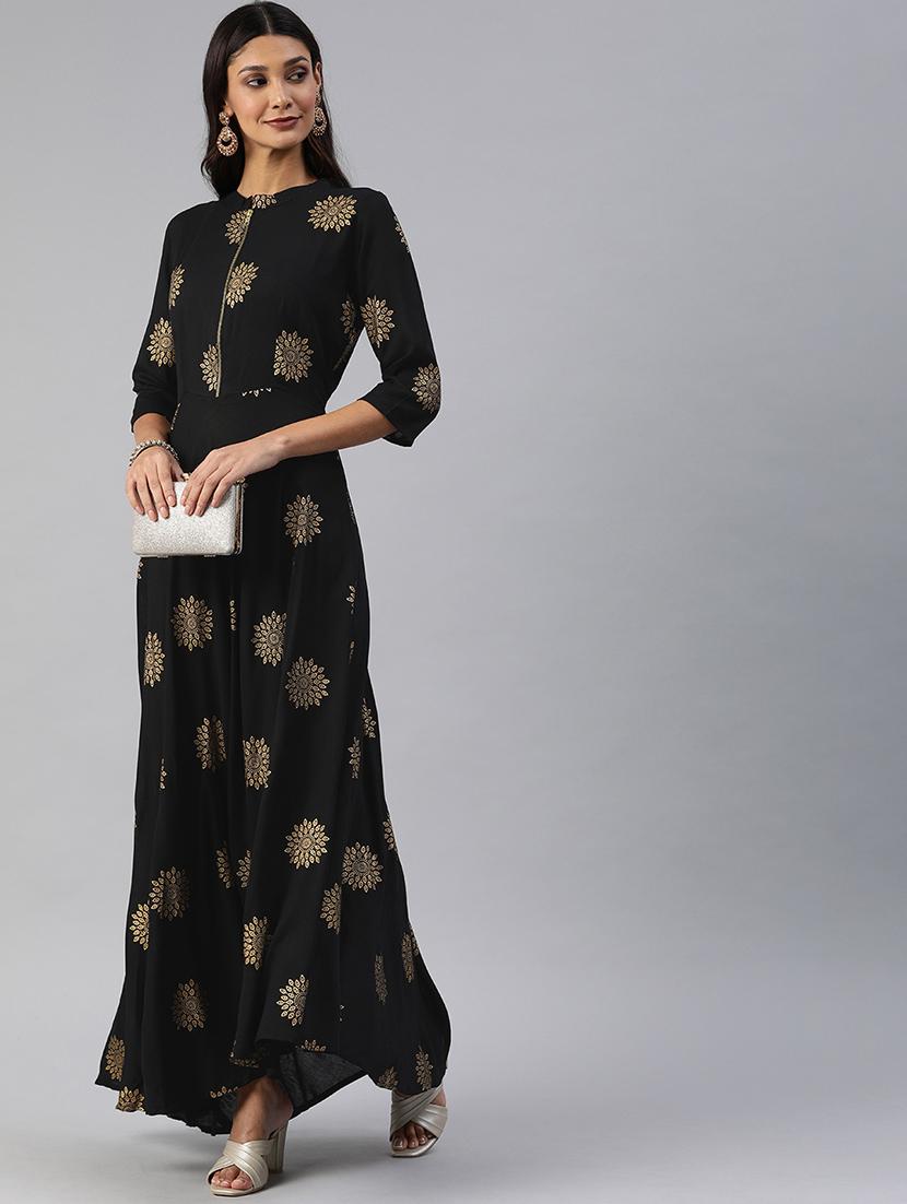 foil print fit & flare dress - 17457808 - Zoom Image - 4
