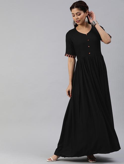 v-neck button detail fit & flare dress - 17457809 - Standard Image - 1
