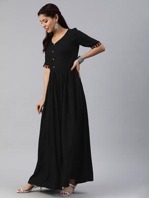 v-neck button detail fit & flare dress - 17457809 - Standard Image - 2
