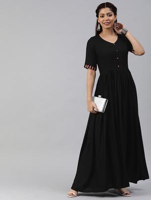 v-neck button detail fit & flare dress - 17457809 - Standard Image - 4