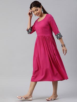 contrast bind fit & flare dress - 17457811 - Standard Image - 2