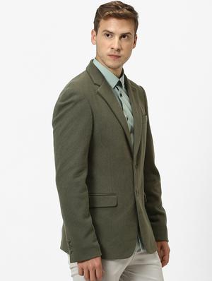 olive green single breasted casual blazer - 17457823 - Standard Image - 2