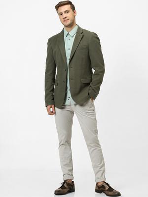 olive green single breasted casual blazer - 17457823 - Standard Image - 4