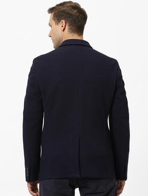 navy blue solid single breasted casual blazer - 17457824 - Standard Image - 3