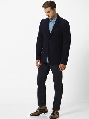 navy blue solid single breasted casual blazer - 17457824 - Standard Image - 4