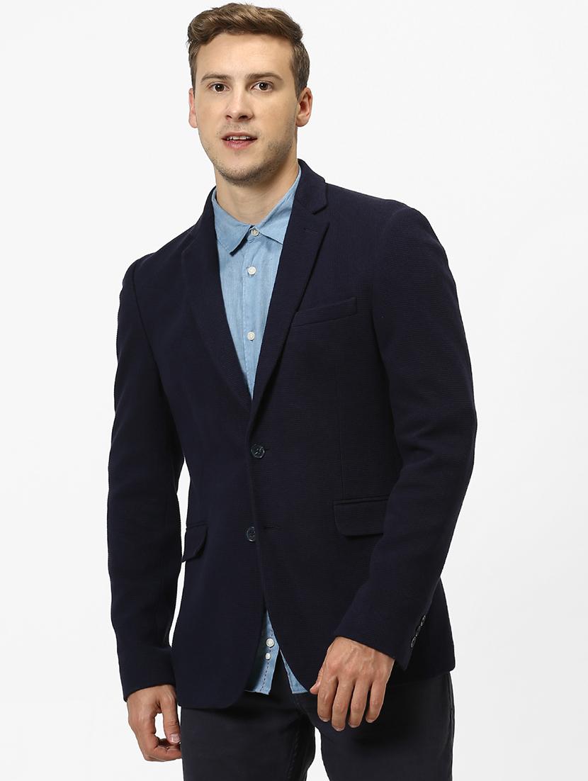 navy blue solid single breasted casual blazer - 17457824 - Zoom Image - 1
