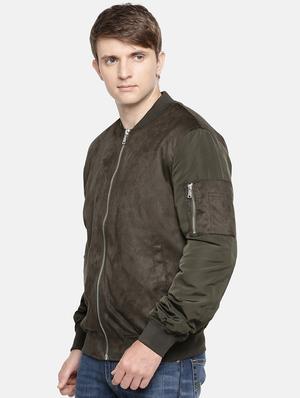olive green solid bomber jacket - 17457827 - Standard Image - 2