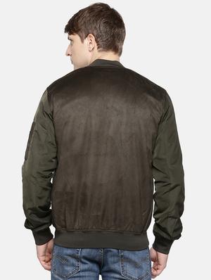 olive green solid bomber jacket - 17457827 - Standard Image - 3