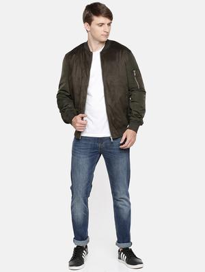 olive green solid bomber jacket - 17457827 - Standard Image - 4