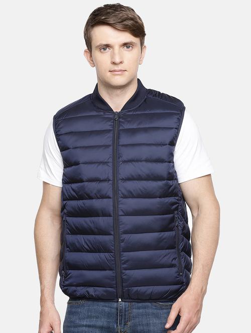 navy blue solid quilted jacket - 17457828 - Standard Image - 1