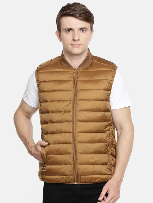 brown solid quilted jacket - 17457829 - Standard Image - 1