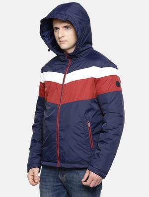 navy blue color block casual jacket - 17457830 - Standard Image - 2
