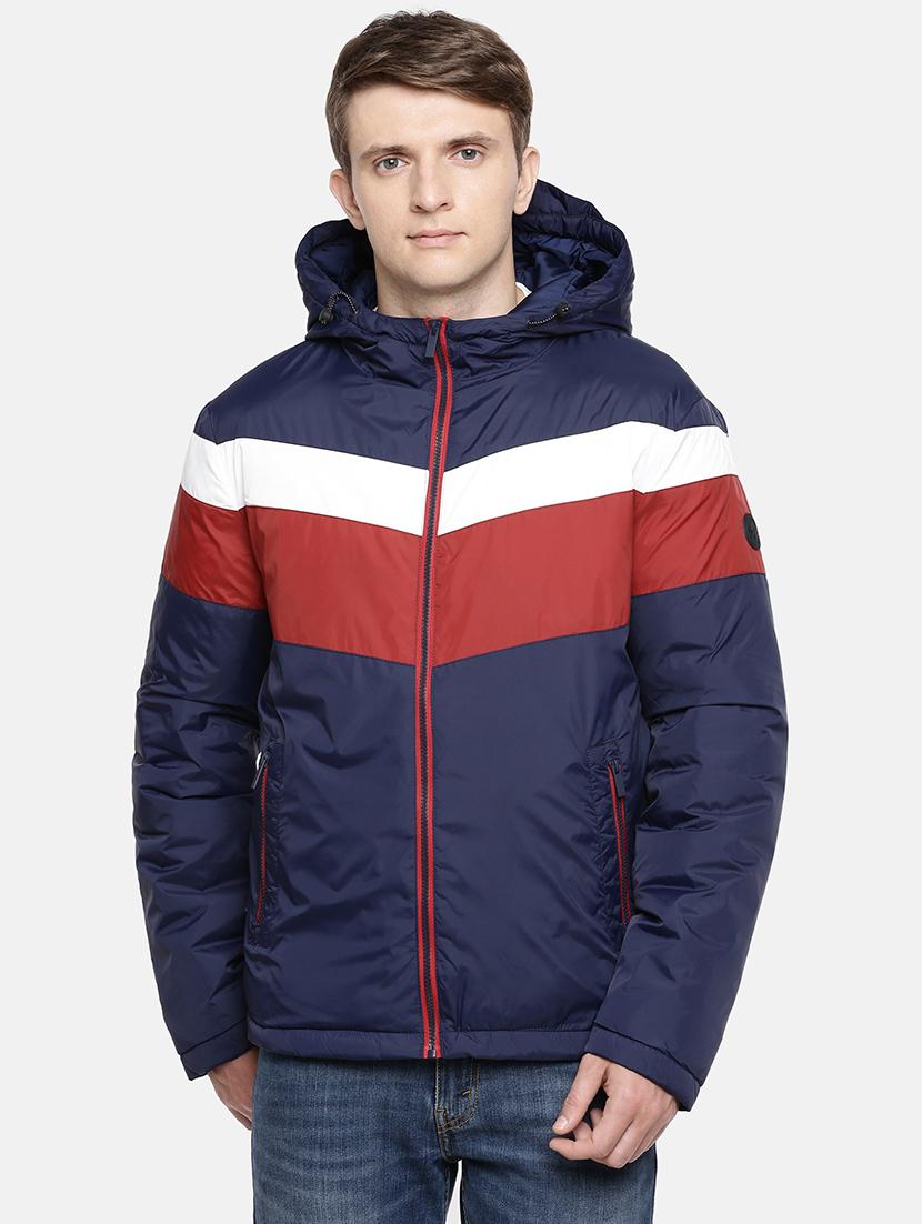 navy blue color block casual jacket - 17457830 - Zoom Image - 1