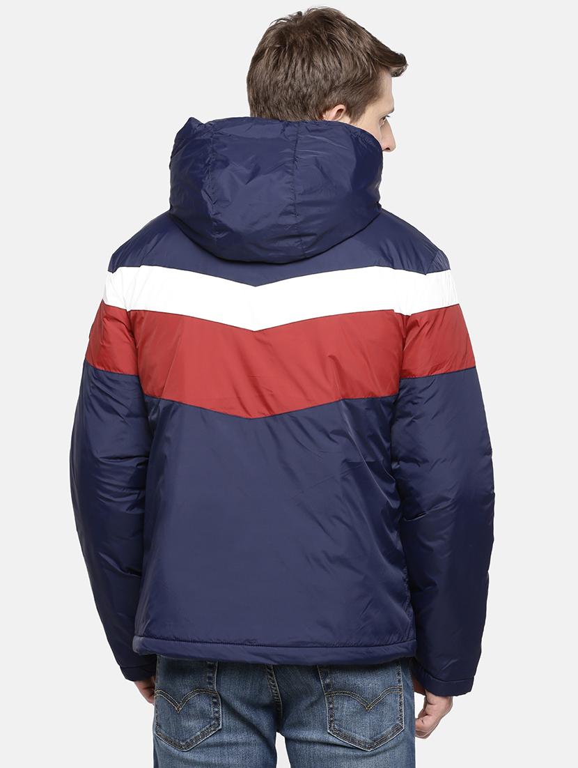 navy blue color block casual jacket - 17457830 - Zoom Image - 3