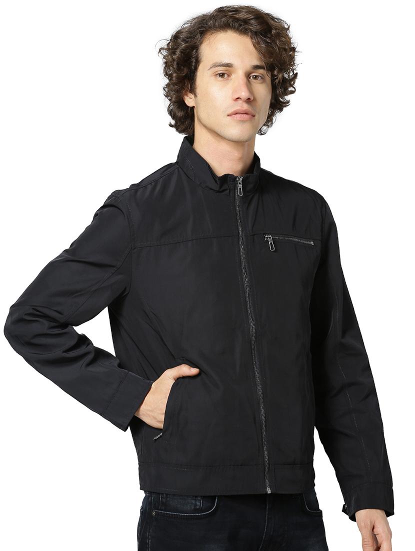 navy blue solid casual jacket - 17457836 - Zoom Image - 1
