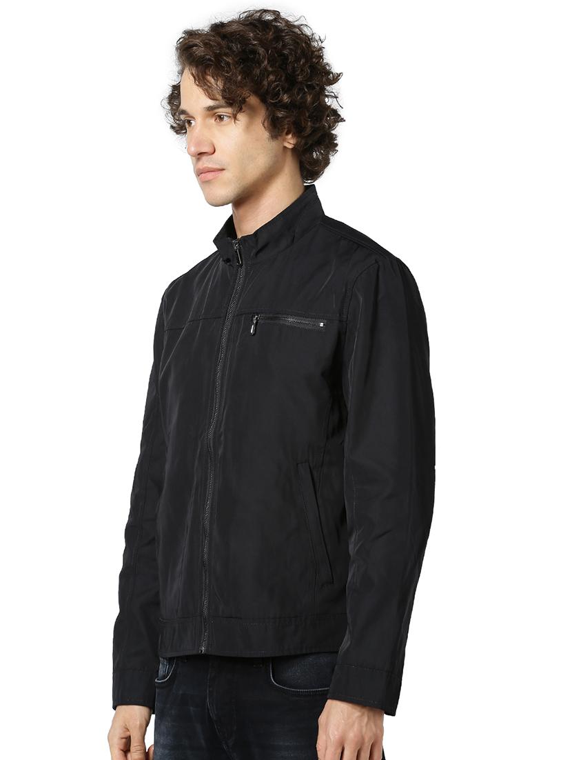 navy blue solid casual jacket - 17457836 - Zoom Image - 2