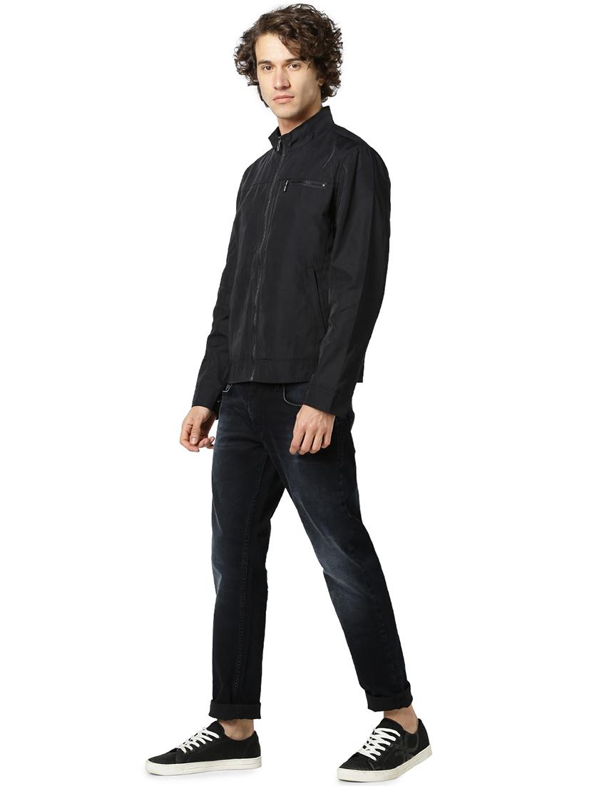 navy blue solid casual jacket - 17457836 - Zoom Image - 4