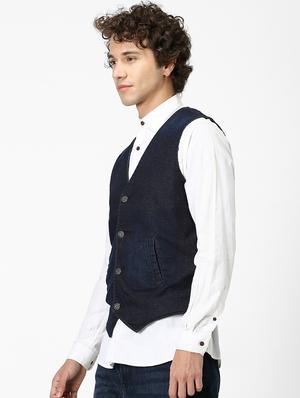 dark blue solid classic waist coat - 17457837 - Standard Image - 2