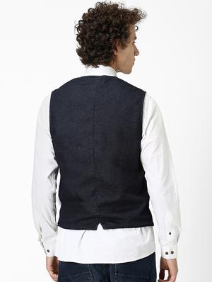 dark blue solid classic waist coat - 17457837 - Standard Image - 3