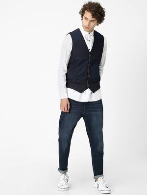 dark blue solid classic waist coat - 17457837 - Standard Image - 4