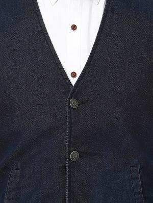 dark blue solid classic waist coat - 17457837 - Standard Image - 5