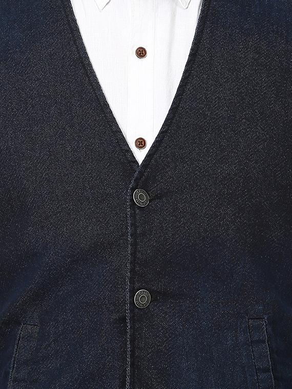 dark blue solid classic waist coat - 17457837 - Zoom Image - 5