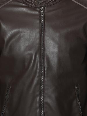brown solid pu biker jacket - 17457839 - Standard Image - 5