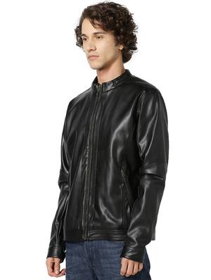 black solid pu biker jacket - 17457842 - Standard Image - 2