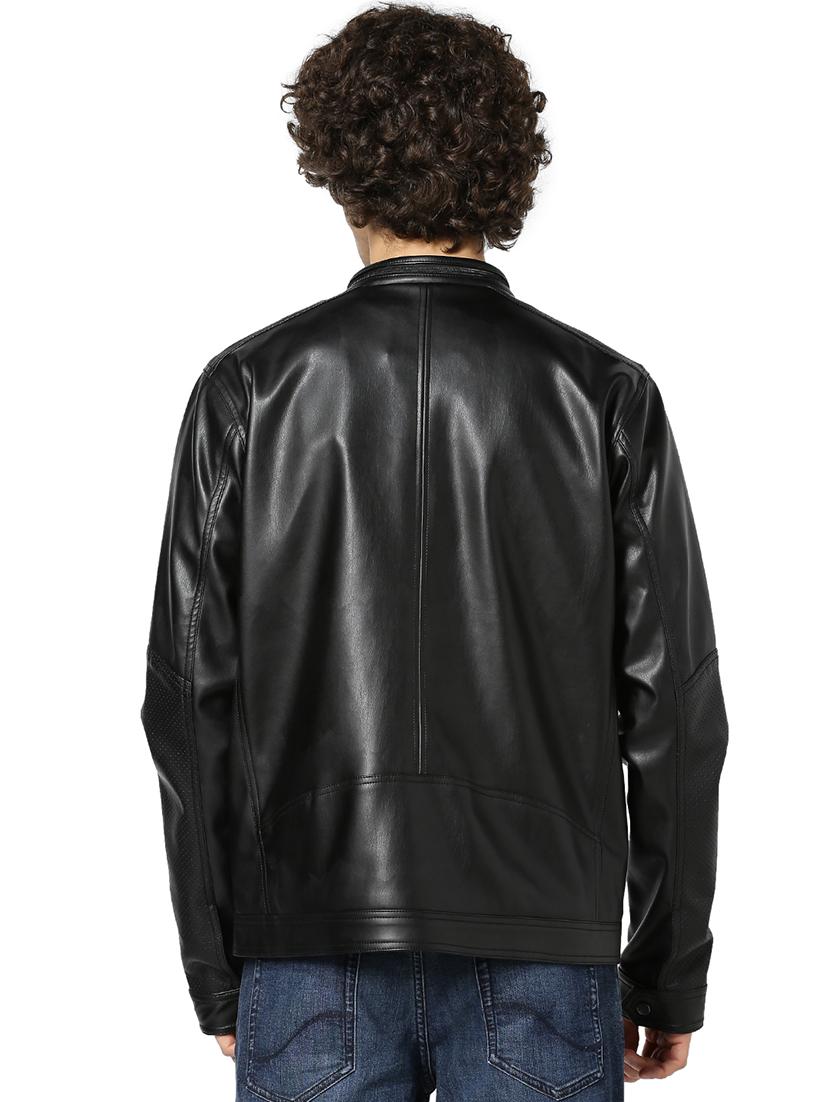 black solid pu biker jacket - 17457842 - Zoom Image - 3