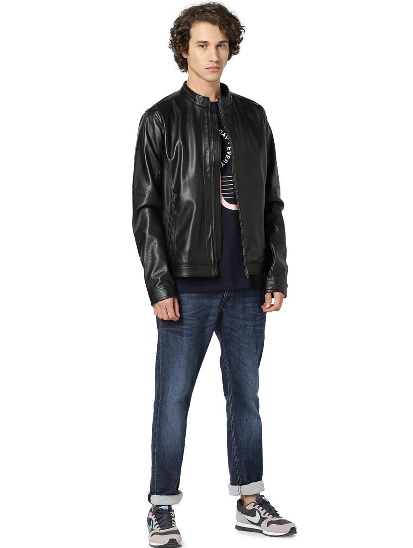 black solid pu biker jacket - 17457842 - Zoom Image - 4