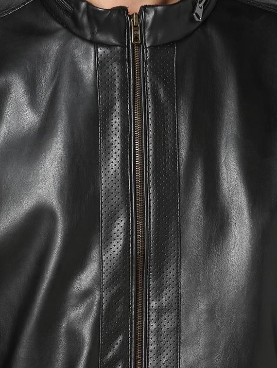 black solid pu biker jacket - 17457842 - Zoom Image - 5