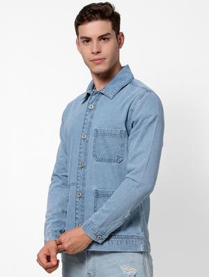 blue solid denim jacket - 17457843 - Standard Image - 2