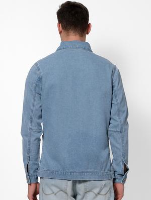 blue solid denim jacket - 17457843 - Standard Image - 3