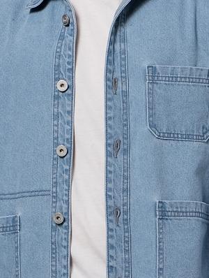 blue solid denim jacket - 17457843 - Standard Image - 5