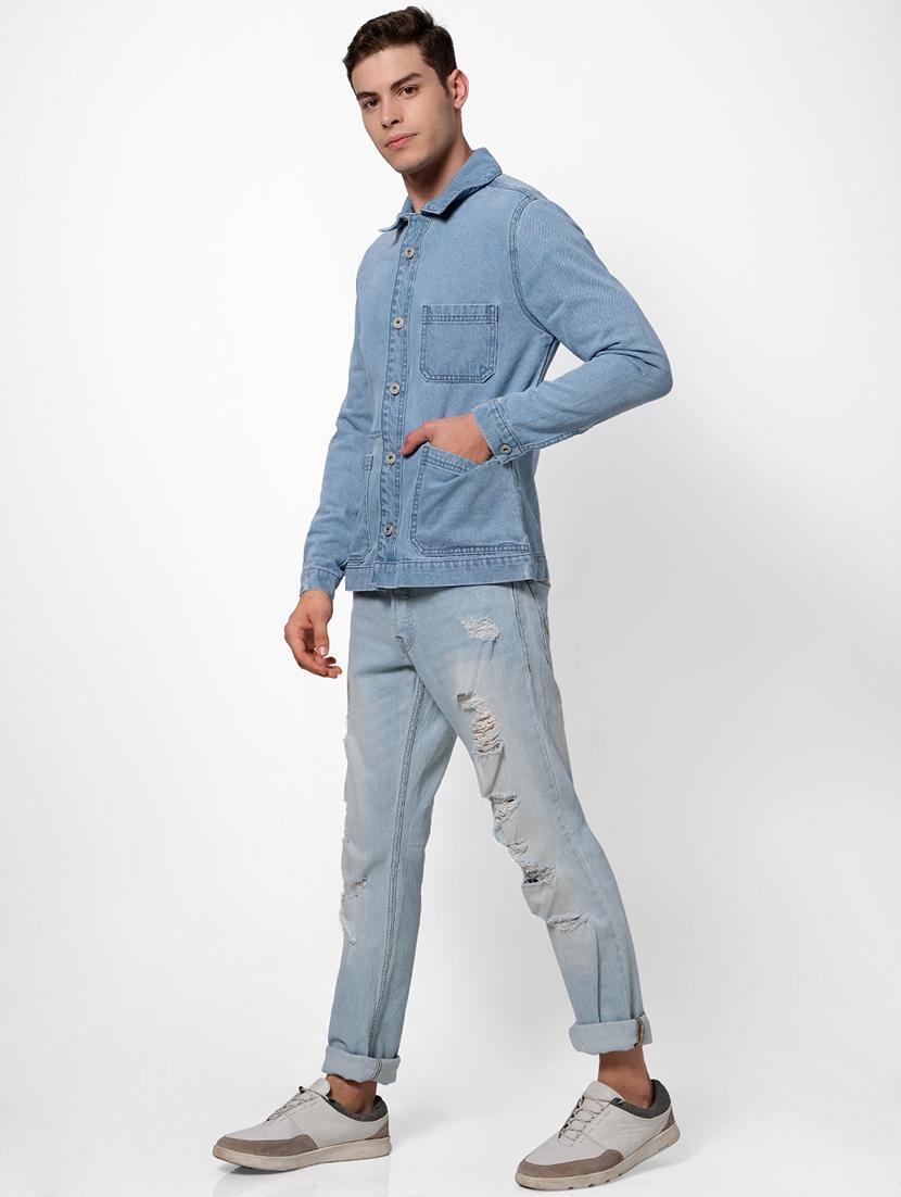 blue solid denim jacket - 17457843 - Zoom Image - 4