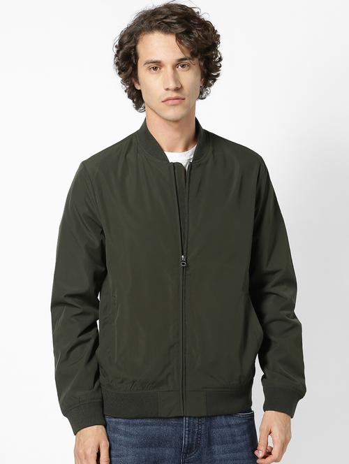 olive green solid bomber jacket - 17457854 - Standard Image - 1