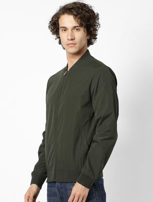 olive green solid bomber jacket - 17457854 - Standard Image - 2
