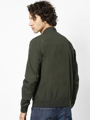 olive green solid bomber jacket - 17457854 - Standard Image - 3